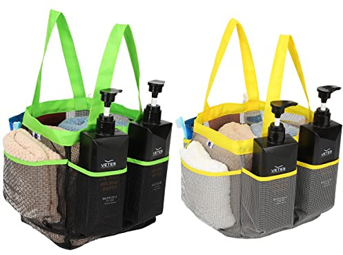Nvatorfox 2 Pack Haundry Mesh Shower Caddy Tote Bag Hanging Portable Toiletry Bag College Dorm Essentials Quick Dry Bath Organizer for College Dorms, Gym, Camp for Bathroom Accessories(Yellow+Green)
