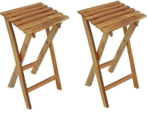 etc-shop Klapphocker Holz Balkon Blumenhocker Outdoor Gartenhocker klappbar Set, Eukalyptus FSC geölt, LxBxH 29x27x62 cm, 2er Set