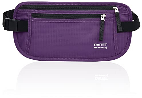 DAITET Cintura porta soldi – Porta passaporto sicuro da viaggio nascosto con blocco RFID, marsupio sotto copertura, Viola scuro, Rfid Blocking & Belt Wide:1inch, Blocco RFID e larghezza cintura: 2,5