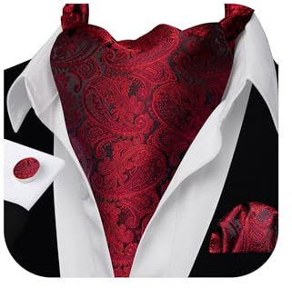 Barry.Wang Mens Silk Cravat Tie Paisley Woven Paisley Fashion Ascot and Pocket Square Cufflinks Set Wedding Formal