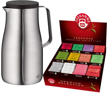 alfi x Teekanne Tee-Set, Teekanne Premium Selection Box, 180 Teebeutel in 12 Sorten + Edelstahl-Isolierkanne alfi STUDIO 1,50 l, stainless steel mat, ideal als Geschenk und für Teeliebhaber