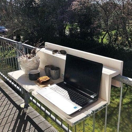 GoldmetHolz Klappbarer Balkontisch - Balkonbar - Balkontisch - 99 cm - Holz - Weiße Wäsche - Reling Breit