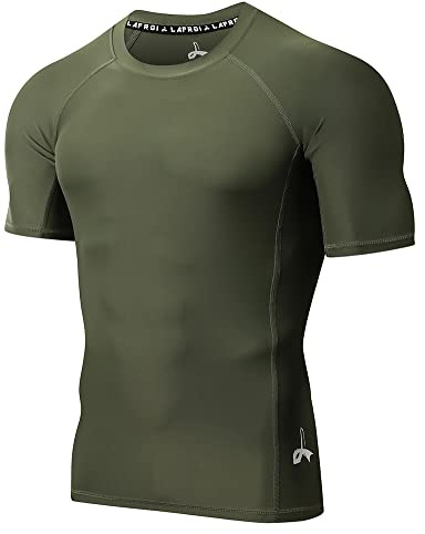 LAFROI Herren Kurzarm UPF 50+ Kompressionsshirt Rash Guard-CLY02D (Sym Olive, LG)