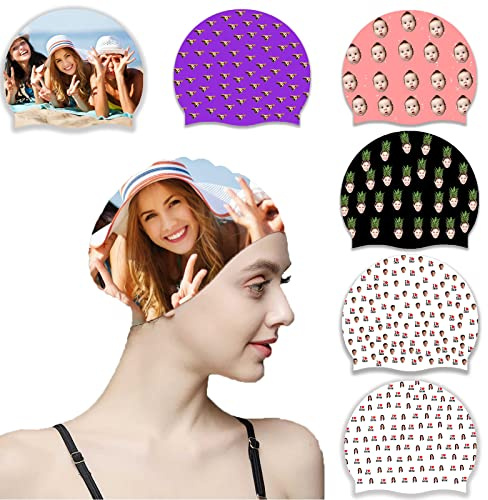 Custom Swim Cap Custom Silicone Swimming Cap with Your Photo/Logo/Text for Beach Swimming Pool, Women Men Adults Youths
