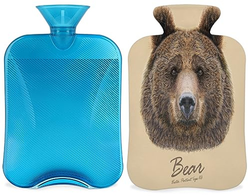 Bär Wärmflasche mit flauschigem Bezug, 2 l, große Kapazität, Bär, niedliche Flasche, Wasserbeutel für gemütliche Nächte, Linderung von Schmerzen, Rücken, Nacken und Schultern