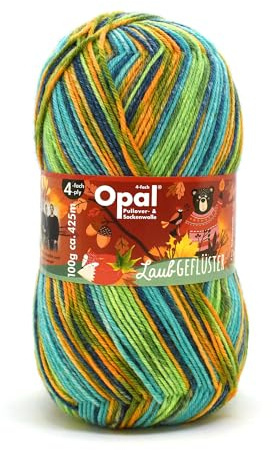 Opal Pullover/Sockenwolle Laubgeflüster,4-fädig,100g/425m,75% Schurwolle/25% Polyamid,NS 2-3, (11252 Blätterregen)