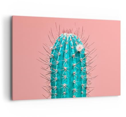 Wandbilder Dekoration Wohnzimmer Kaktus Pastell Minimalismus Bilder auf Leinwand 120x80cm Leinwandbild Schlafzimmer Deko Wand Kunstdruck Art Groß XXL Wanddeko Bild Wall Decor Canvas AA120x80-5329