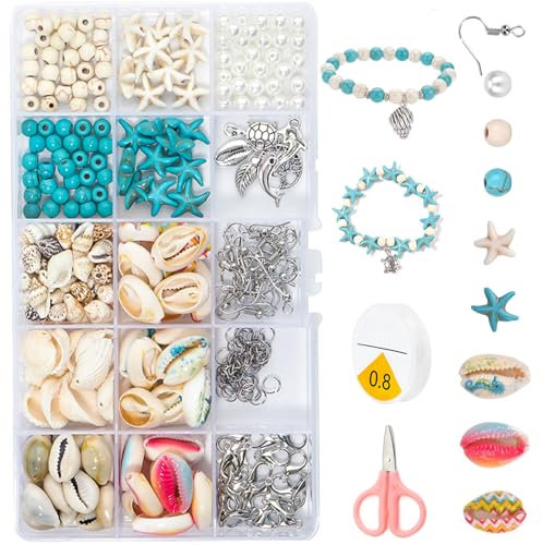 DUOHERESHUI Muschel Perlen Set, Armbänder Selber Machen Set, Schmuck Selber Machen Set, Perlen Set, Mit 0,8 Mm Elastische Schnur, Für Diy-Armbänder, Halsketten, Schmuckherstellungs-Set