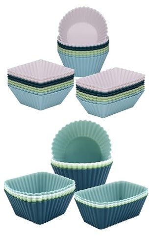 Fenhua Silikon Muffinform Set, 24 Stück BPA-Frei Wiederverwendbare Silikon Muffinförmchen, Rechteck, Quadrat, Kreis Cupcake Formen für Feste, Feierlichkeiten, Feiertage und Geburtstage