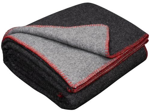 LYHome Travel Blanket - Extra Warm Picnic Throw, Bed Camping Outdoor Wool Blankets, Cozy Soft Throws, Military Army and Garden Outside Use (59x84 in | 150x215 cm | Gray - Anthracite Double-sided)