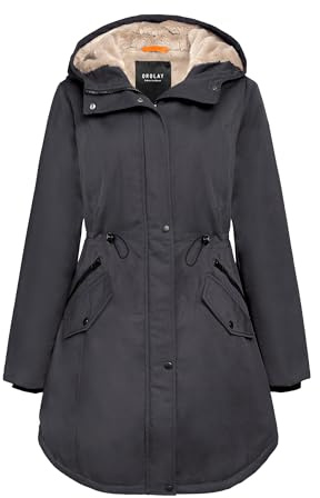 Orolay Damen Kapuzen Fleece Gefüttert Parka-Mantel Mittlere Länge Winter Draussen Gepolstert Jacke Dunkelgrau L