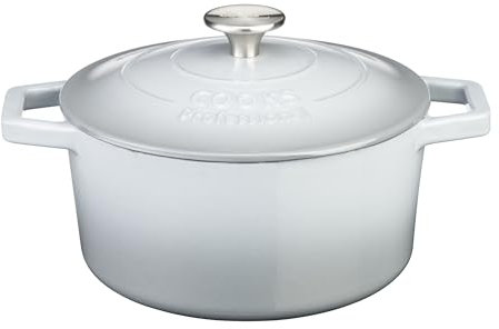 Cooks Professional 20cm Cast Iron Casserole Dish 2.8L with Lid & Handles | Colourful Modern Design Enamelled Cooking Pan Pot | Suitable For All Hobs Inc Induction | Oven & Grill Safe | Grey