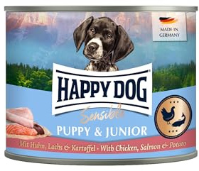 Happy Dog - Sensible Puppy & Junior M - Huhn, Lachs, Kartoffel - Nassfutter 12 x 200 g