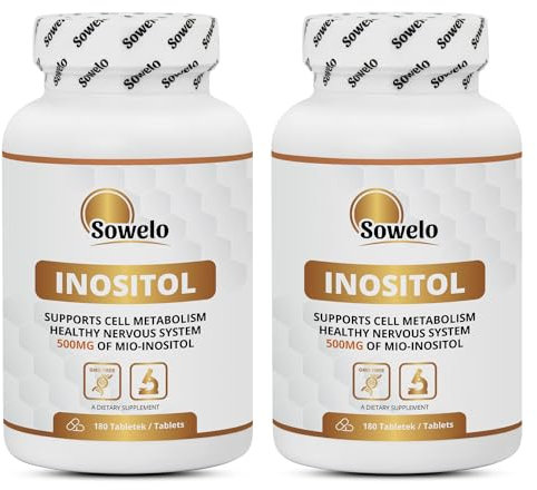 Sowelo Inositol (Myo-inositol) - 500mg I Unterstützt die Funktion des Nervensystems I Reduziert es die Symptome Prämenstrueller I Effektiv den Spiegel von Cholesterin I 180 Tabletten (2-Pack)