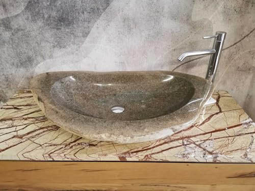 Waschbecken aus Stein, XXL-Format, Größe 90 x 52 x 13 cm, echte Fotos des Waschbeckens, Aufsatzwaschbecken aus Stein, Waschbecken aus Stein für Badezimmer