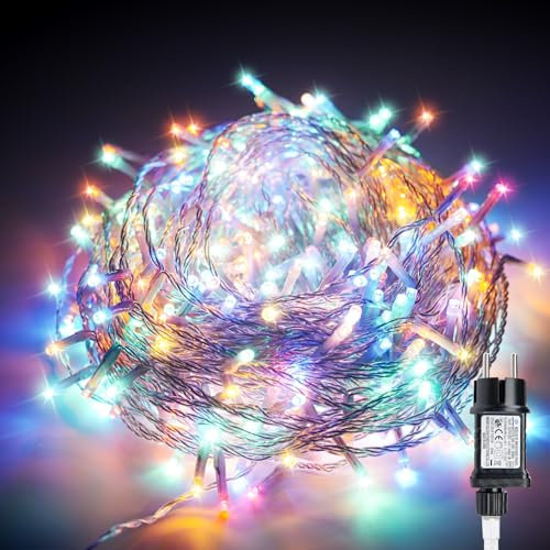 Gresonic Lichterkette Außen 10m 100LED, Mehrfarbig Bunt Lichterkette Außen Strom, Transparente Kabel, Wasserdicht beleuchtung für Außen Innen Garten Baum Weihnachten
