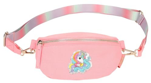 Depesche 13124 Ylvi - Kleine Crossbag in Rosa, mit Einhorn Motiv und Glitzer, Umhängetasche mit längenverstellbarem Tragegurt
