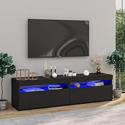 DYRJDJWIDHW Meuble TV LED,Meuble TV 180 cm Longueur,Meubles TV 2 pcs avec lumières LED Noir 75x35x40 cmConvient au Salon, à la Chambre à Coucher, à la Salle de séjour