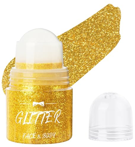 LOPHE Roll-on Body Glitter Gel, Holographic Glitter Gel, Color Change, Meerjungfrau Pailletten Funkelnde, for Festival Rave Accessories und Gesicht Nägel Augen Lippen(Gold)