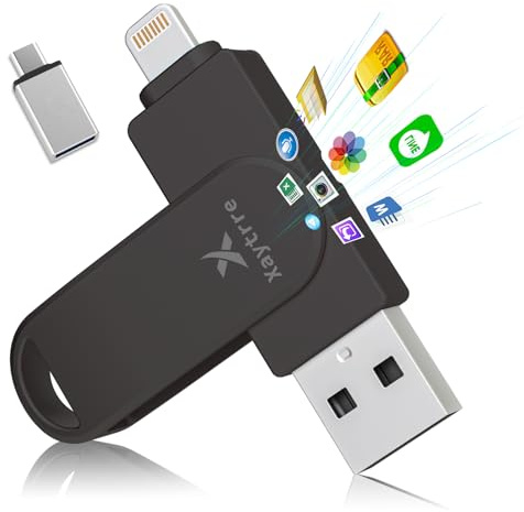 USB Stick für iPhone 512GB,MFi-zertifizierter,Xaytrre Memory Stick 3 in 1,Speicherstick USB 3.0,Photostick,Fotostick,Flash Drive für iOS,iPad,OTG Android Handy,Laptop,Pc(Schwarz)