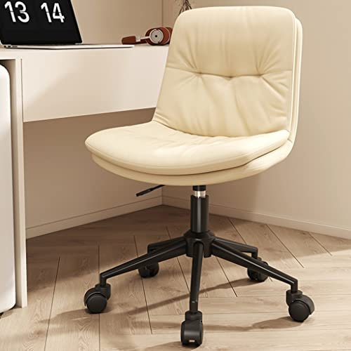 Ergonomischer Stuhl, beige, Arbeitsstuhl aus PU-Leder mit mittlerer Rückenlehne, Computerstuhl, ergonomischer Bürostuhl, Schreibtischstuhl mit Rollen, drehbarer, rollbarer Schminkstuhl für k