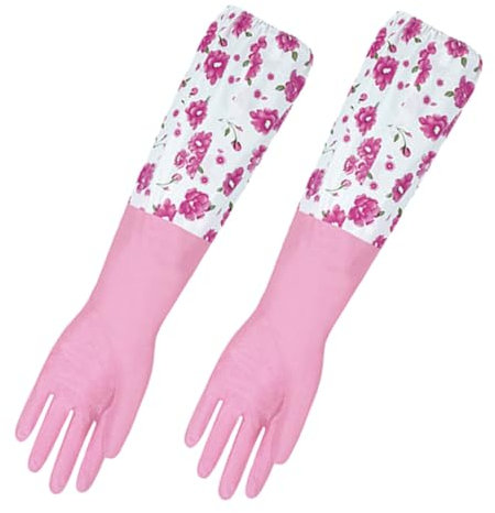 Healeved Thickened Warm Fleece Lined Dish Washing Gloves Long Cuffs, Reusable Household Cleaning Gloves for Kitchen and Winter Use, Pink
