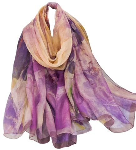 QEXUJOW Sciarpe da donna, Sciarpe in chiffon di seta, Elegante sciarpa da donna, Viola, 190 x 130 cm