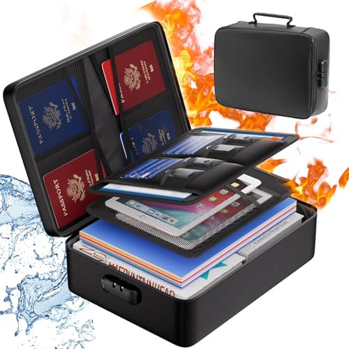 Fireproof Document Box, 3-Layer Fireproof Document Bag Portable Large Capacity Water Resistant Storage Safe Boxes with Lock for Important Documents,Certificates,Passports,Legal Files and Valuables