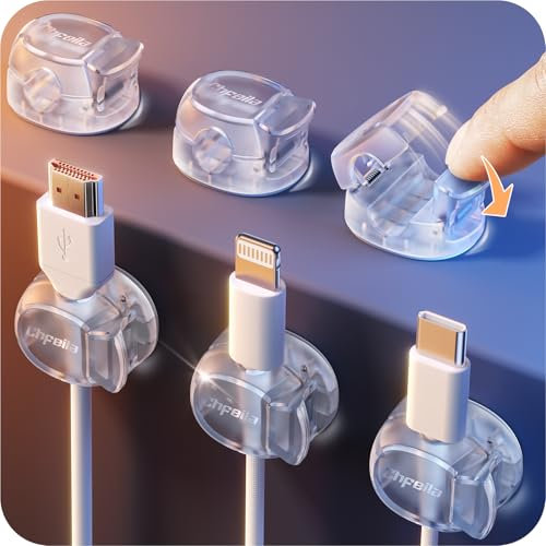 Chfeila Cable Clips, Latest Dual Spring Wire Tidy Organiser with Clasp Lock - 6Pack [Max Secure] Desk Cable Management, Adhesive Phone Charging Cord Holder for PC/Car/Wall - Home, Office Accessories