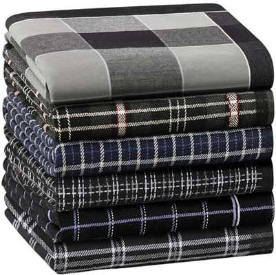 HOULIFE Men's Cotton Handkerchiefs, Mens Black Hankies with Plaid Pattern | Plaid Handkerchief for Men, Soft Material, for Wedding Party Daily Use, Durable & Portable