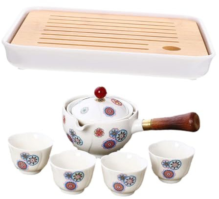 CONGARTENO Kit De Té De Cerámica con Tetera Giratoria Tazas Portátiles para Bodas Cumpleaños Navidad y Regalos