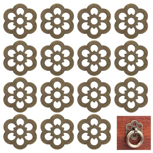 PH PandaHall 16pcs Rondelles Décoratives en Laiton pour Plaque Arrière 32mm Rondelle Décorative en Forme de Fleur Joint en Laiton pour Décoration de Meubles Armoires Tiroirs la Maison Bronze Antique