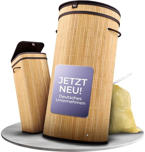 Tropi® Bambus Müllsackständer für Gelbe Säcke 80L mit Deckel, rund