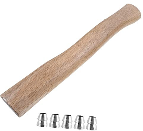 BAZEITFLOW Set Manico Di in Legno 40cm Con 5 Cunei Di Metallo Per Lavorazione Del Legno, Impugnatura Antiscivolo e Antiurto, Facile Da Installare Per Falegnami e Operai Edili