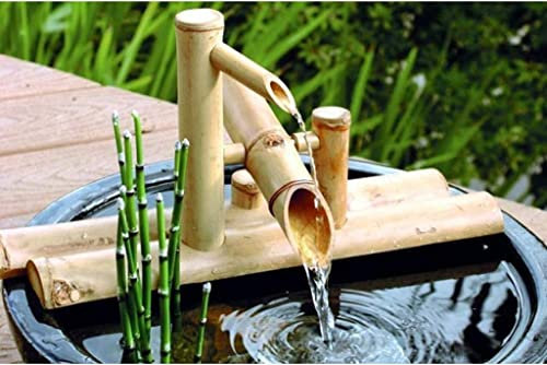 Fontana Zen in bambù – decorazione da giardino giapponese con pompa, 50 cm, fontana a dondolo per tranquilli paesaggi esterni, perfetta per giardini zen e relax