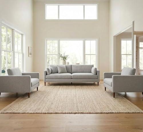 FURNISHFUL FINESSE Jute Cotton Hand Woven Natural Farmhouse Area Rug for Living Room Bedroom Kitchen Hallway Entryway- Rustic Vintage Bohemian Decor - 3' x 5' (Cotton Jute)