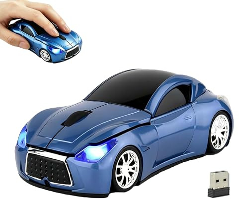 Souris Sans Fil en Forme de Voiture 1200 DPI Optique Silencieuse Portable Sans Fil avec Récepteur 2.4G USB pour Ordinateur Portable Tablette PC Cadeau pour étudiants Enfants Garçons et Hommes(Bleu)