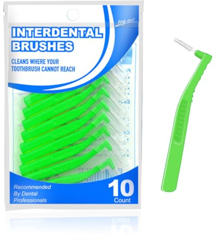HABNI 10 Pezzi Scovolini Dentali Interdentali, Spazzolini Dentali tra Denti e gengive,Piccoli Spazzolini Interdentali a Forma di L,Universali, Strumenti per la Pulizia dei Denti 0,7mm, Verde