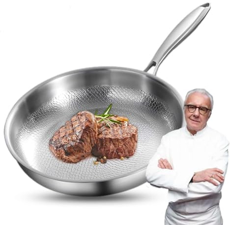 WANWEN Padella in Titanio Plateful con Coperchio, Padella in Titanio Puro per Cucinare, Pentole Plateful da 12, Padelle Antiaderenti in Martellato Pro, per Ogni Piano Cottura (no lid,30cm)