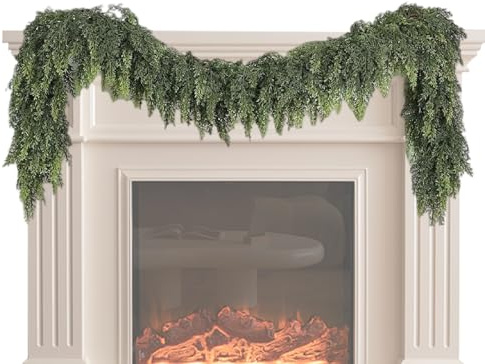 Weihnachtsgirlande aus Zedernholz | Künstlicher Zedernkranz | Künstliche Tannengirland Lange Faux Greenery Girlande für Urlaub, Kamin, Mantel, Fensters, Treppe, Garten, Außendekoration