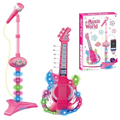 Kindergitarren- Und Mikrofonständer – Musikspielzeug Lernset Mit Elektrischer Spielzeuggitarre, Höhenverstellbarem Mikrofon, Licht Und Sound, Frühe Musikalische Förderung Für Kinderzimmer Bühne