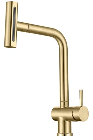 Rubinetto Cucina con Doccetta Estraibile Oro Spazzolato Rubinetteria Cucina Estensibile Girevole 4 Modalità Acciaio Inossidabile-Oro Spazzolato