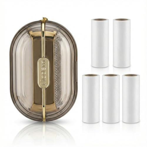 Hopzab Travel Lint Roller Set – Mini Double-Sided Portable Lint Roller with Hand Strap, Reusable Sticky Pet Hair Remover, 5 Refills for Clothes, Sofa, Carpet, and Bags