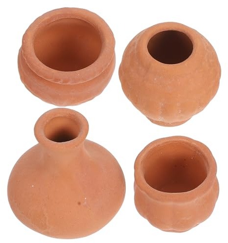 4 Kleiner Blumentöpfe aus Terrakotta Braun für Sukkulenten, Selbstgemacht | Terrakotta Blumentopf, Realistische Deko für Hochzeiten, Robust für Künstliche Blumen