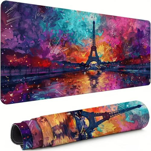 Tapis de Souris XXL Paris 1600x800x3mm Antidérapant Rubber Base Tapis de Souris Gamer Tour de Fer Précision Compatible Toutes Mouse, Revêtement Doux Imperméable Protege Bureau pour Home Bureau xg-522