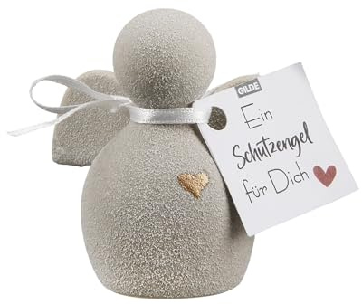 CULT at home deco ängel figur liten med hjärta – skyddsängelfigur av keramik – liten ängel present mors dag dop nattvard bröllop lyckoängel – färg: grå höjd 13,5 cm