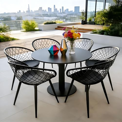 GOKHOMX Esszimmerstühle 6er Set – Outdoor Sessel Wetterfest, Schwarz Plastik Schalenstuhl mit Armlehne, Gartenmöbel Balkon & Terrassenmöbel für Innen & Außen