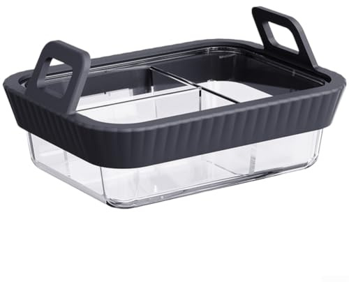 Accesorios de freidora de aire de vidrio resistente al calor, bandeja cuadrada para hornear con agarre de silicona para platos de lasaña, postres, fácil de limpiar, 21 x 16 cm (3 negros)
