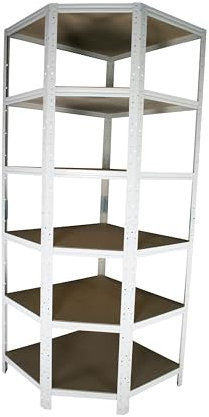 Shelf Creations Basic Eckregal Stecksystem 180x90x60cm in weiß 6 Böden für Schwerlastregale mit 90cm Tiefe: Ideale Ergänzung durch Ausnutzung der Ecken Metallregalv Kellerregal Lagerregal Garagenregal