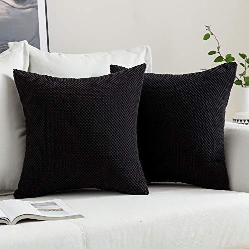 MIULEE Kissenbezug 50x50 Kissenhülle Schwarz Sofakissen Dekokissen | Dekorative Kissenbezüge Deko Bezug Weich Zierkissen Kissen Körnig für Wohnzimmer Schlafzimmer 2er Set
